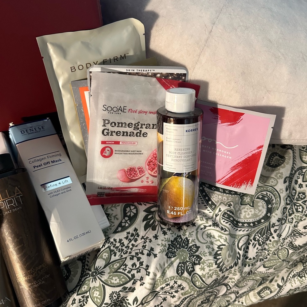 Assorted skin care products.